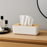 White Tissue Box Holder Dispenser w/ Bamboo Lid