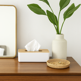White Tissue Box Holder Dispenser w/ Bamboo Lid