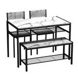 4 Pcs Dining Room Table with 2 Matching Chairs and Bench