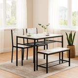 4 Pcs Dining Room Table with 2 Matching Chairs and Bench