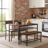 4 Pcs Dining Room Table with 2 Matching Chairs and Bench