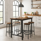 5pc Industrial Bar Table And Stools Set