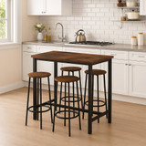 5pc Industrial Bar Table And Stools Set