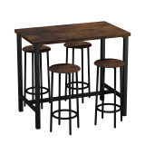 5pc Industrial Bar Table And Stools Set