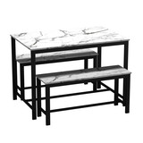 3 Pcs Dining Room Table with 2 Matching Benches