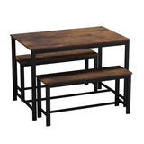 3 Pcs Dining Room Table with 2 Matching Benches