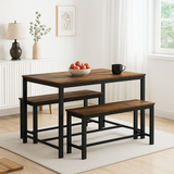 3 Pcs Dining Room Table with 2 Matching Benches