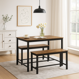 3 Pcs Dining Room Table with 2 Matching Benches