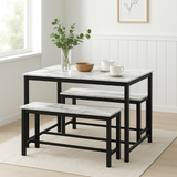 3 Pcs Dining Room Table with 2 Matching Benches