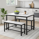 3 Pcs Dining Room Table with 2 Matching Benches