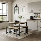 3 Pcs Dining Room Table with 2 Matching Benches