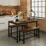 3 Pcs Dining Room Table with 2 Matching Benches