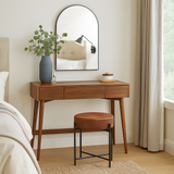 Brown Faux Leather Round Stool