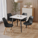5-Piece Dining Set - 110cm Rectangular Sintered Stone Table and 4 Tulip Chairs with Wooden Legs
