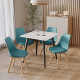 5-Piece Dining Set - 110cm Rectangular Sintered Stone Table and 4 Tulip Chairs with Wooden Legs