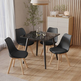 5-Piece Dining Set - 110cm Rectangular Sintered Stone Table and 4 Tulip Chairs with Wooden Legs