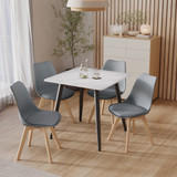 5-Piece Dining Set - 110cm Rectangular Sintered Stone Table and 4 Tulip Chairs with Wooden Legs