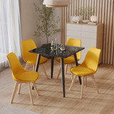 5-Piece Dining Set - 110cm Rectangular Sintered Stone Table and 4 Tulip Chairs with Wooden Legs