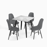 5-Piece Dining Set - 80cm Square Sintered Stone Table and 4 Chairs with Metal Legs