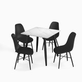 5-Piece Dining Set - 80cm Square Sintered Stone Table and 4 Chairs with Metal Legs