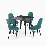 5-Piece Dining Set - 80cm Square Sintered Stone Table and 4 Chairs with Metal Legs