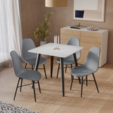 5-Piece Dining Set - 80cm Square Sintered Stone Table and 4 Chairs with Metal Legs