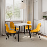 5-Piece Dining Set - 80cm Square Sintered Stone Table and 4 Chairs with Metal Legs