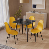 5-Piece Dining Set - 80cm Square Sintered Stone Table and 4 Chairs with Metal Legs