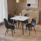 5-Piece Dining Set - 80cm Square Sintered Stone Table and 4 Chairs with Metal Legs