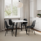 5-Piece Dining Set - 80cm Square Sintered Stone Table and 4 Chairs with Metal Legs