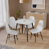 5-Piece Dining Set - 80cm Square Sintered Stone Table and 4 Chairs with Metal Legs
