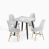 5-Piece Dining Set - 80cm Square Sintered Stone Table and 4 Chairs with Wood-Effect Legs