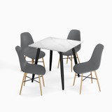 5-Piece Dining Set - 80cm Square Sintered Stone Table and 4 Chairs with Wood-Effect Legs
