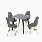 5-Piece Dining Set - 80cm Square Sintered Stone Table and 4 Chairs with Wood-Effect Legs
