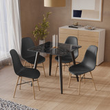 5-Piece Dining Set - 80cm Square Sintered Stone Table and 4 Chairs with Wood-Effect Legs