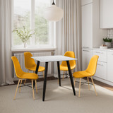 5-Piece Dining Set - 80cm Square Sintered Stone Table and 4 Chairs with Wood-Effect Legs
