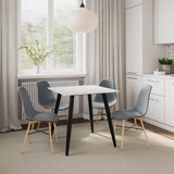 5-Piece Dining Set - 80cm Square Sintered Stone Table and 4 Chairs with Wood-Effect Legs