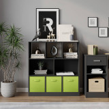 Asymmetrical 8 Cube Bookcase Unit w/ 3 Drawer Inserts