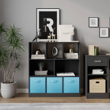Asymmetrical 8 Cube Bookcase Unit w/ 3 Drawer Inserts