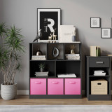 Asymmetrical 8 Cube Bookcase Unit w/ 3 Drawer Inserts