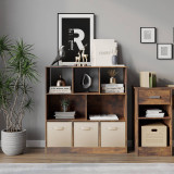 Asymmetrical 8 Cube Bookcase Unit w/ 3 Drawer Inserts