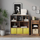 Asymmetrical 8 Cube Bookcase Unit w/ 3 Drawer Inserts
