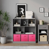 Asymmetrical 8 Cube Bookcase Unit w/ 3 Drawer Inserts