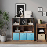 Asymmetrical 8 Cube Bookcase Unit w/ 3 Drawer Inserts