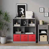 Asymmetrical 8 Cube Bookcase Unit w/ 3 Drawer Inserts