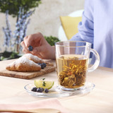 400ml Pasabahce Handled Glass Mug & Large Saucer Set