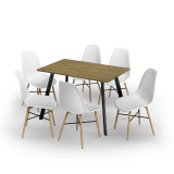 7-Piece Modern Dining Set - 110cm Rectangular Table and 6 Chairs with Wood-Effect Legs 7-Piece Modern Dining Set - 110cm Rectangular Table and 6 Chairs with Wood-Effect Legs