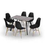 7-Piece Modern Dining Set - 110cm Rectangular Table and 6 Chairs with Wood-Effect Legs 7-Piece Modern Dining Set - 110cm Rectangular Table and 6 Chairs with Wood-Effect Legs