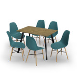 7-Piece Modern Dining Set - 110cm Rectangular Table and 6 Chairs with Wood-Effect Legs 7-Piece Modern Dining Set - 110cm Rectangular Table and 6 Chairs with Wood-Effect Legs