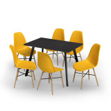 7-Piece Modern Dining Set - 110cm Rectangular Table and 6 Chairs with Wood-Effect Legs 7-Piece Modern Dining Set - 110cm Rectangular Table and 6 Chairs with Wood-Effect Legs